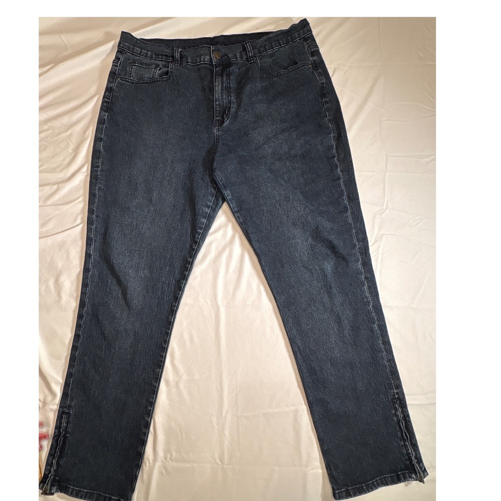 DG2 by Diane Gilman Dark Wash Straight Leg Jeans Ankle Zip Womens 18W